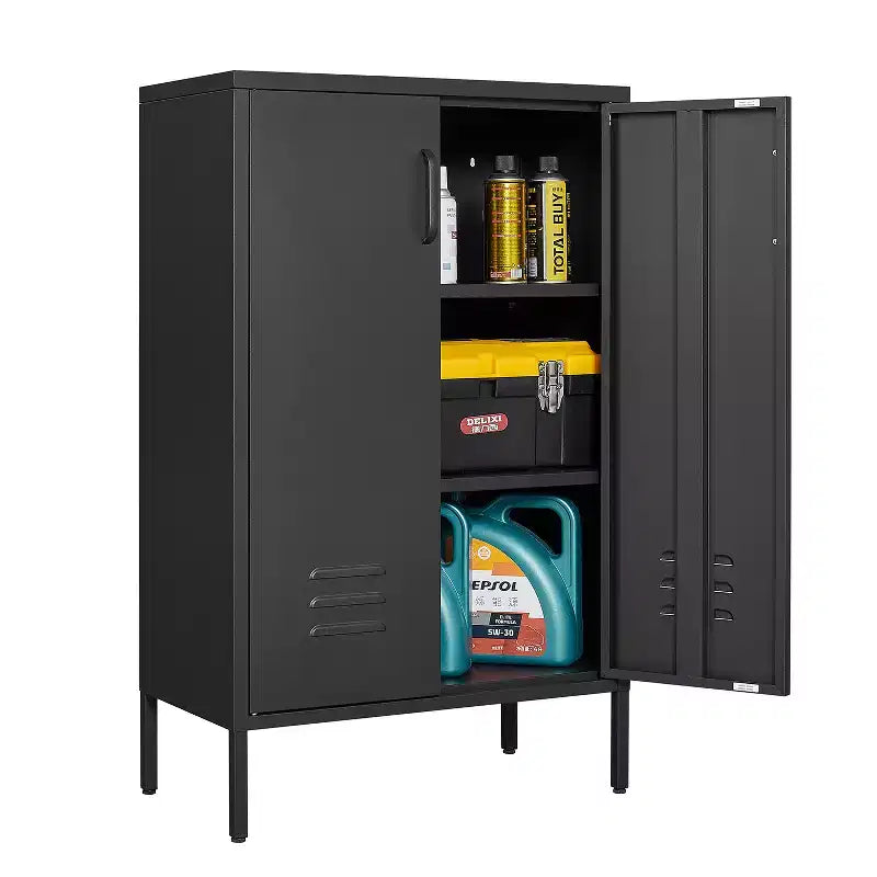 Armoire de rangement multifonctionnelle en acier avec 2 portes et 2 étagères réglables pour la maison, le garage et le bureau