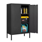 Armoire de rangement multifonctionnelle en acier avec 2 portes et 2 étagères réglables pour la maison, le garage et le bureau
