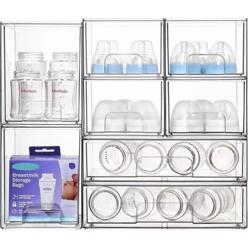 Vtopmart Stackable Clear Plastic Storage Drawers Set of 8, for Bathroom Supplies, Ideal for Cabinet, Pantry, Laundry Room Organization