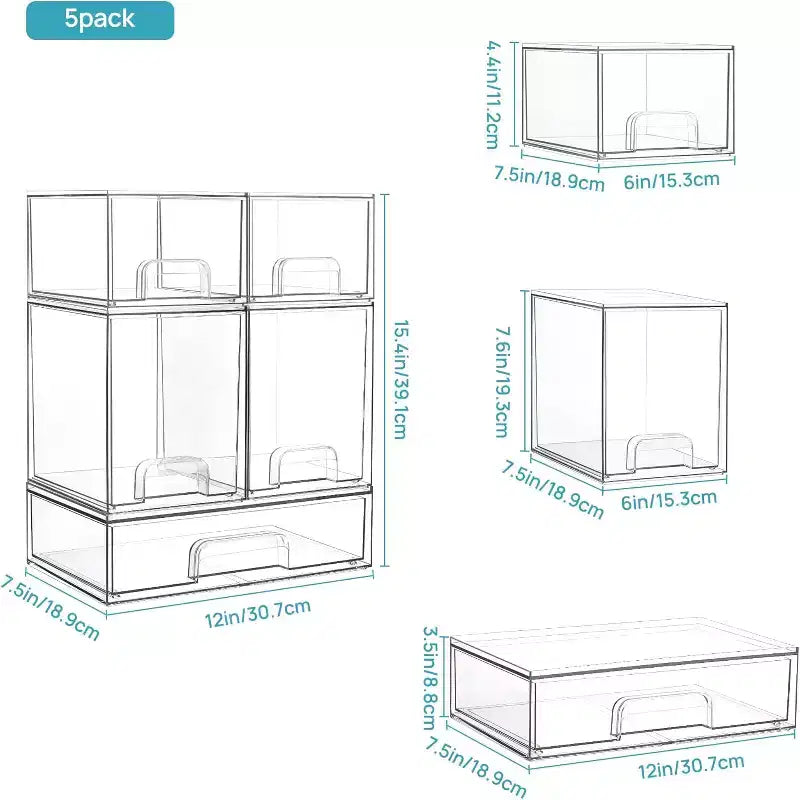 Vtopmart Lot de 8 tiroirs de rangement empilables en plastique transparent, pour fournitures de salle de bain, idéal pour l'organisation des armoires, du garde-manger et de la buanderie