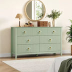 7-Drawer Wood Safety Storage Cabinet, Modern Fluted Industrial Dresser, Anti-Tip Safety Design, Metal Handles, for Bedroom, Living Room