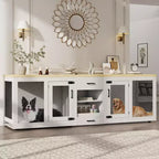 90 Inch Large Dog Crate Furniture, Feeding Station, Storage, Furniture-Style, for Living Room, Home