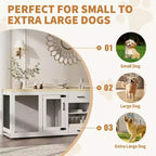 Meuble pour cage de grand chien de 90 pouces, station d'alimentation, rangement, style meuble, pour salon, maison