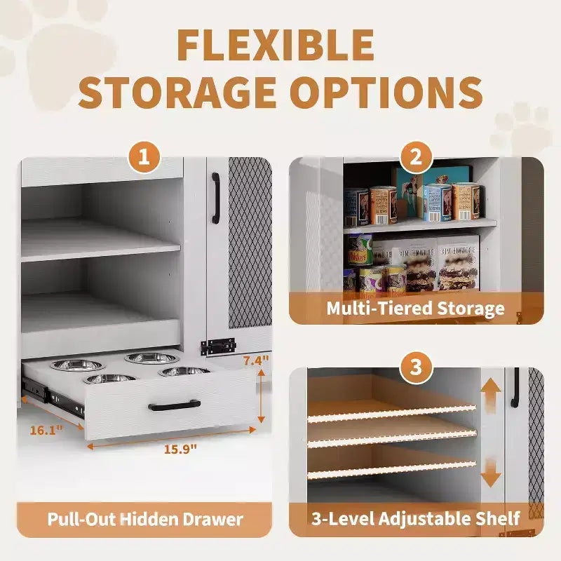 Meuble pour cage de grand chien de 90 pouces, station d'alimentation, rangement, style meuble, pour salon, maison