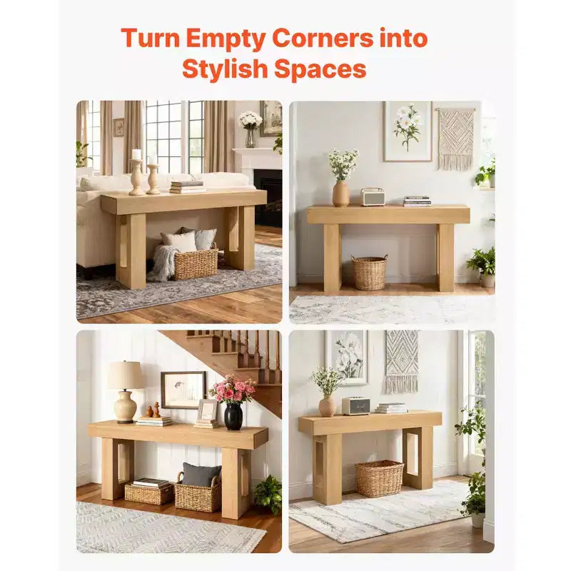VEVOR Console 63 po, Bureau de ferme derrière le canapé, Bureau d'entrée rectangulaire en bois, Table de canapé longue et étroite, Support d'appoint, Couleur bois
