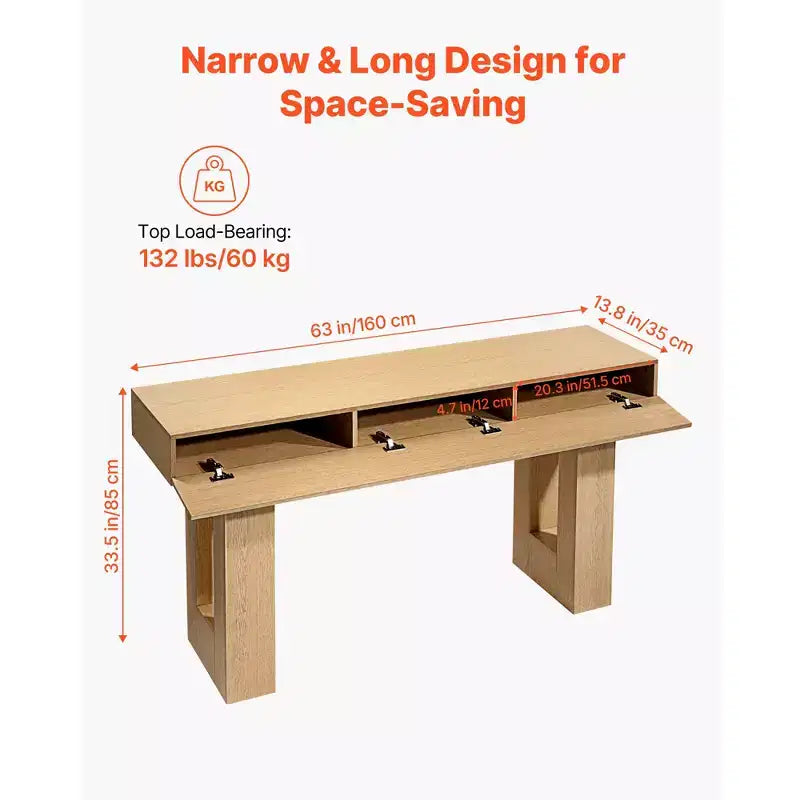 VEVOR Console 63 po, Bureau de ferme derrière le canapé, Bureau d'entrée rectangulaire en bois, Table de canapé longue et étroite, Support d'appoint, Couleur bois