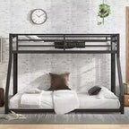 Bellemave Lit superposé double XL sur queen en métal avec échelles latérales doubles, cadre robuste, silencieux, pas besoin de sommier tapissier, peu encombrant, noir