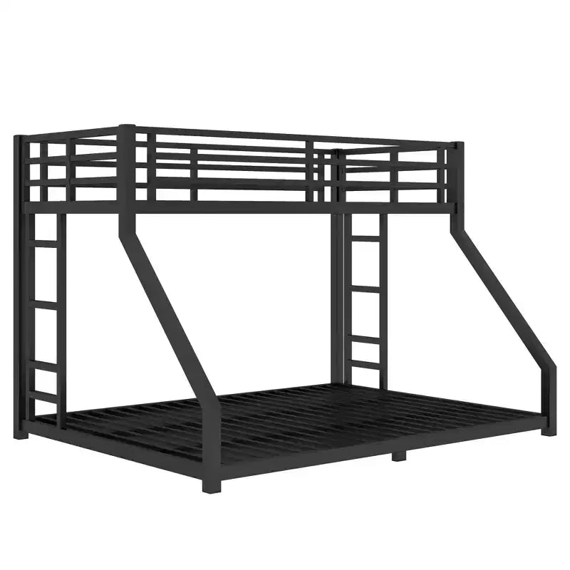 Bellemave Lit superposé double XL sur queen en métal avec échelles latérales doubles, cadre robuste, silencieux, pas besoin de sommier tapissier, peu encombrant, noir