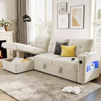 Canapé-lit convertible, canapé d'angle en L, canapé-lit escamotable avec rangement, station de charge, canapé modulaire moderne pour salon, appartement