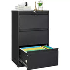 3-drawer side filing cabinet, heavy duty metal filing cabinet with locks for home office, black filing cabinets with business card holder