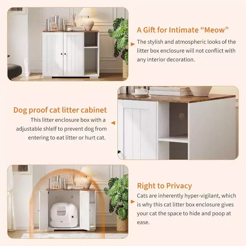 Meuble cache-litière extra large avec griffoir, meuble pour litière automatique de grande taille, cache-litière à l'épreuve des chiens avec prise de courant, espace de rangement pour affaires de chat