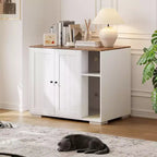 Meuble cache-litière extra large avec griffoir, meuble pour litière automatique de grande taille, cache-litière à l'épreuve des chiens avec prise de courant, espace de rangement pour affaires de chat