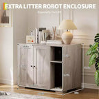 Meuble cache-litière extra large avec griffoir, meuble pour litière automatique de grande taille, cache-litière à l'épreuve des chiens avec prise de courant, espace de rangement pour affaires de chat
