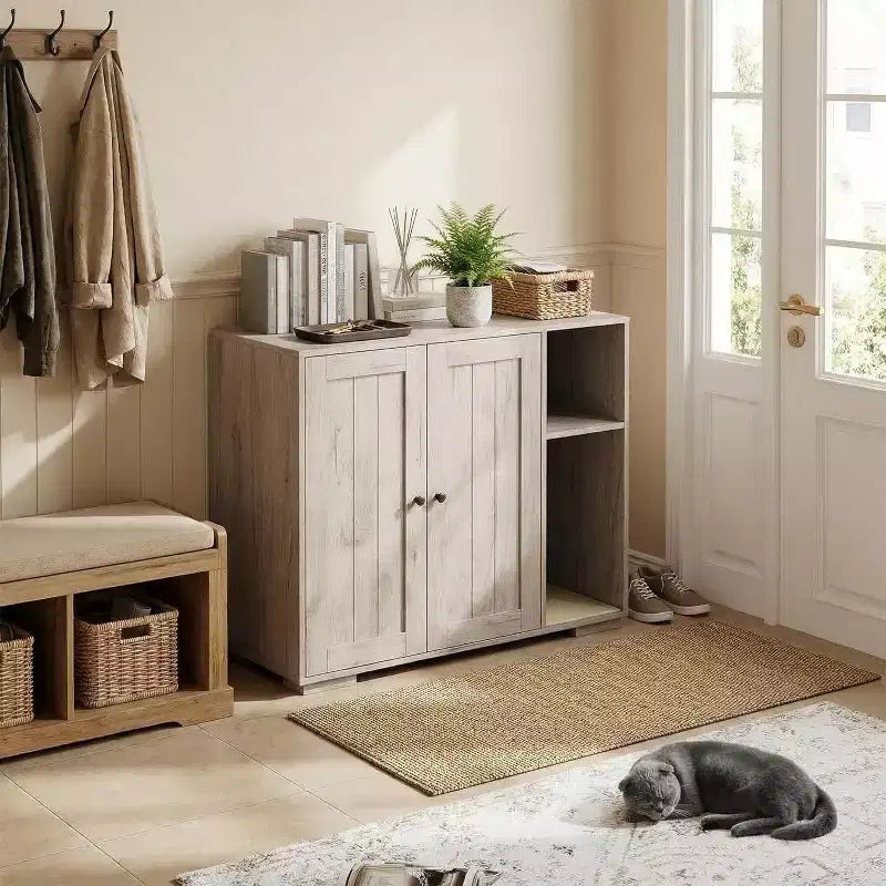 Extra Large Cat Litter Box Enclosure with Scratch Pad,Large Automatic Litter Box Furniture,Dog-Proof Litter Cabinet with Outlet,Space for Cat Stuffs