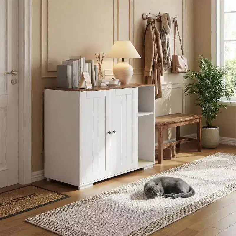 Meuble cache-litière extra large avec griffoir, meuble pour litière automatique de grande taille, cache-litière à l'épreuve des chiens avec prise de courant, espace de rangement pour affaires de chat