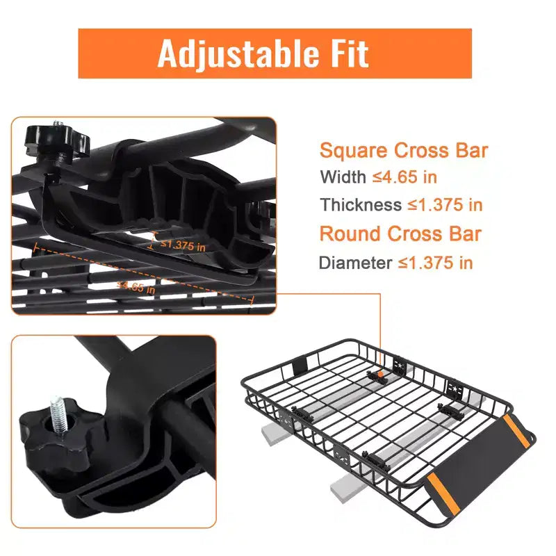 Panier de toit en acier 64x39x6 pouces, capacité 90 kg, porte-bagages sécurisé pour SUV/Camion/Camping-car, Noir pour le camping/les voyages