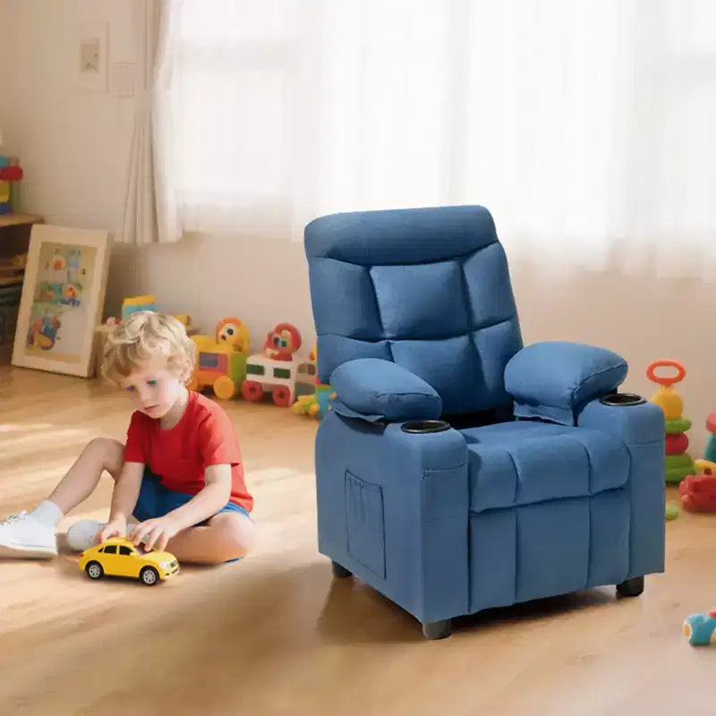 Fauteuil inclinable pour enfants VEVOR, avec porte-gobelets et poches, dossier réglable de 107 à 126°, canapé inclinable en polyester avec repose-pieds, bleu