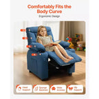 Fauteuil inclinable pour enfants VEVOR, avec porte-gobelets et poches, dossier réglable de 107 à 126°, canapé inclinable en polyester avec repose-pieds, bleu