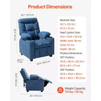 Fauteuil inclinable pour enfants VEVOR, avec porte-gobelets et poches, dossier réglable de 107 à 126°, canapé inclinable en polyester avec repose-pieds, bleu