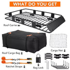 64x39x6 in Heavy Duty Steel Roof Rack Basket, 200 Lbs Capacity, Includes Waterproof Cargo Bag & Net, Lock & Ratchet Straps, for Car/SUV/Truck, Black