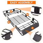 Panier de toit robuste en acier, 64x39x6 po, capacité de 200 lb, comprend un sac de chargement étanche et un filet, un antivol et des sangles à cliquet, pour voiture/VUS/camion, noir