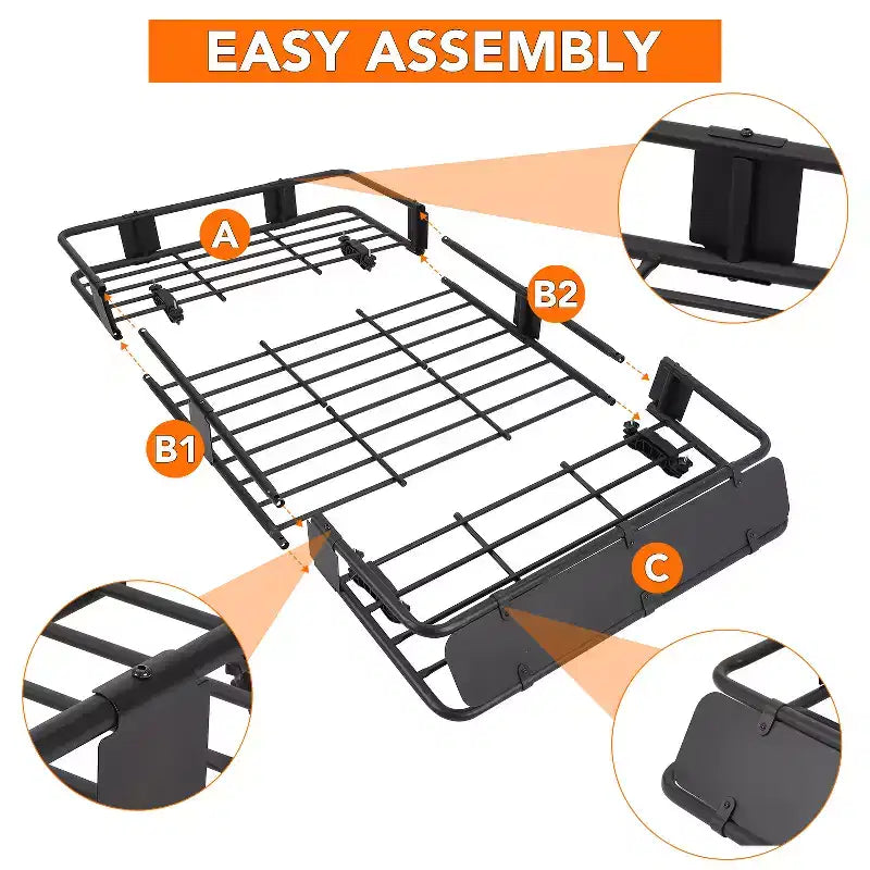 Panier de toit robuste en acier, 64x39x6 po, capacité de 200 lb, comprend un sac de chargement étanche et un filet, un antivol et des sangles à cliquet, pour voiture/VUS/camion, noir