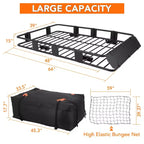 Panier de toit robuste en acier, 64x39x6 po, capacité de 200 lb, comprend un sac de chargement étanche et un filet, un antivol et des sangles à cliquet, pour voiture/VUS/camion, noir