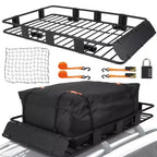 Panier de toit robuste en acier, 64x39x6 po, capacité de 200 lb, comprend un sac de chargement étanche et un filet, un antivol et des sangles à cliquet, pour voiture/VUS/camion, noir