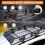 Panier de toit robuste en acier, 64x39x6 po, capacité de 200 lb, comprend un sac de chargement étanche et un filet, un antivol et des sangles à cliquet, pour voiture/VUS/camion, noir
