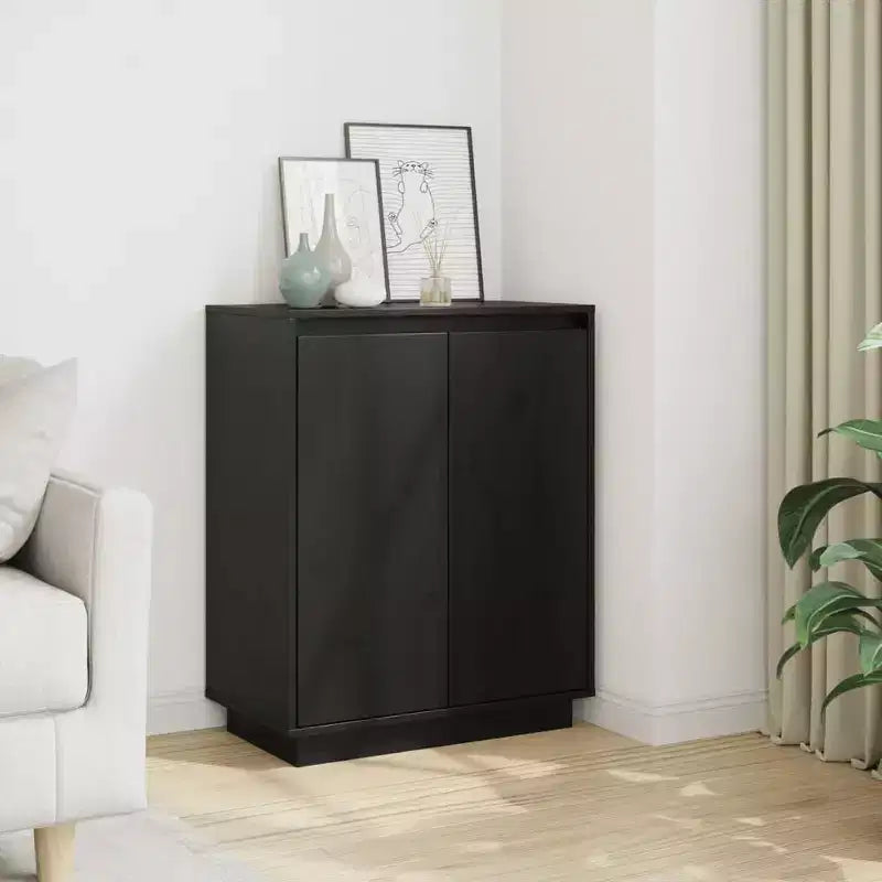 vidaXL Sideboard Black Solid Pine Wood Medium Sideboard Rectangular
