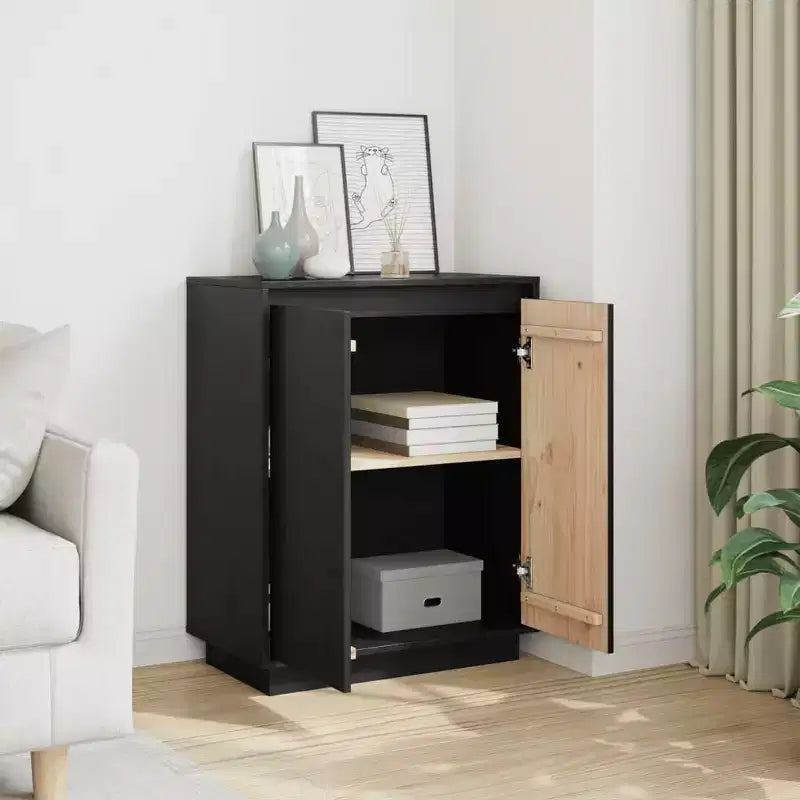 vidaXL Sideboard Black Solid Pine Wood Medium Sideboard Rectangular