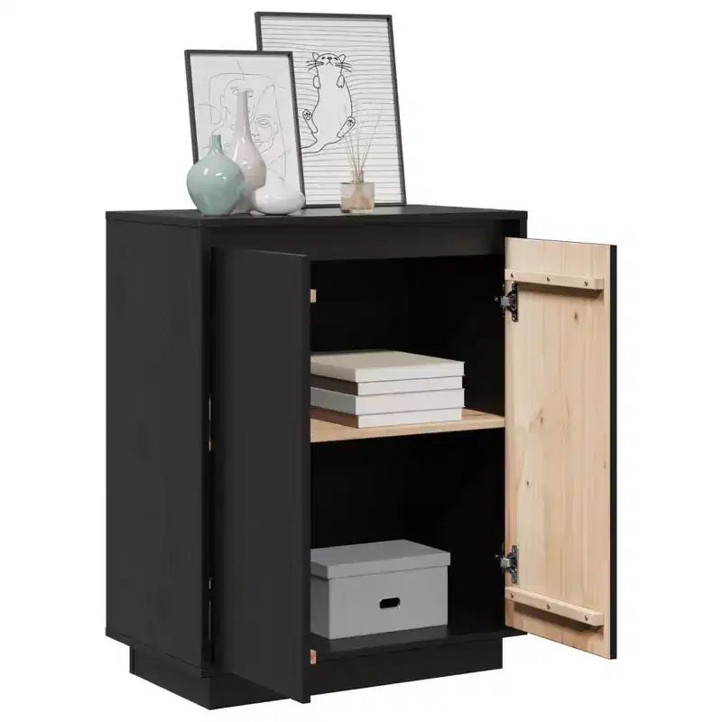 vidaXL Sideboard Black Solid Pine Wood Medium Sideboard Rectangular