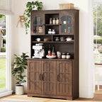 Armoire de rangement noire de 180 cm de haut avec portes vitrées, buffet avec station de charge intégrée et porte-bouteilles pour cuisine et salle à manger