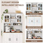 Armoire de rangement noire de 180 cm de haut avec portes vitrées, buffet avec station de charge intégrée et porte-bouteilles pour cuisine et salle à manger