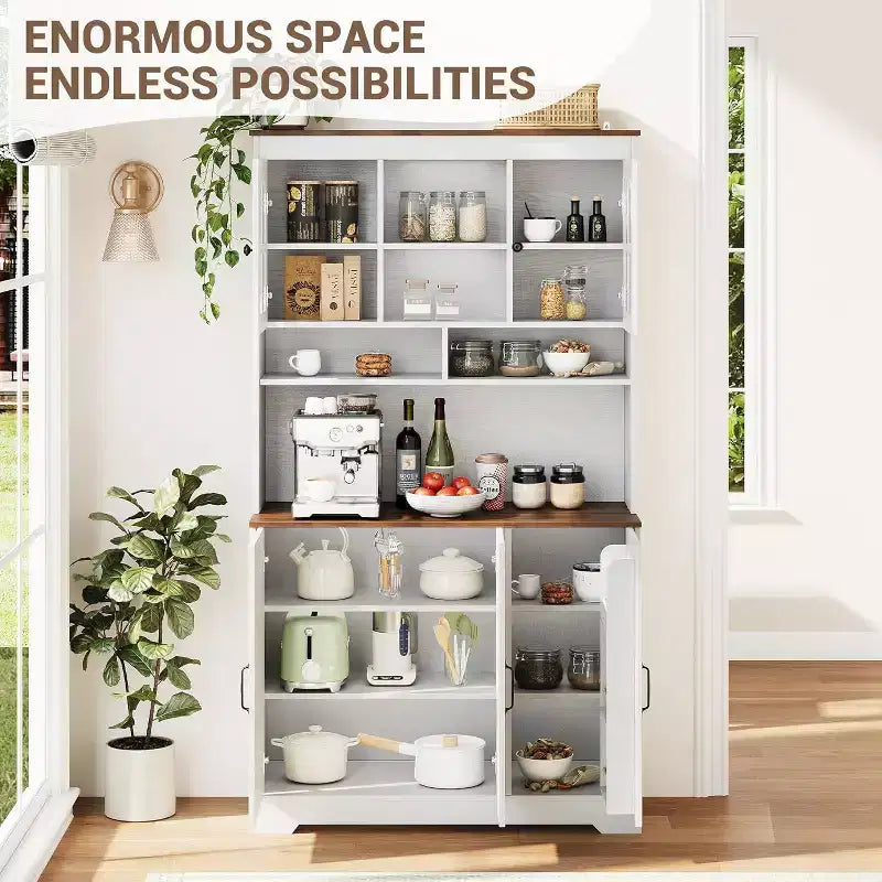 Armoire de rangement noire de 180 cm de haut avec portes vitrées, buffet avec station de charge intégrée et porte-bouteilles pour cuisine et salle à manger