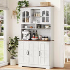 Armoire de rangement noire de 180 cm de haut avec portes vitrées, buffet avec station de charge intégrée et porte-bouteilles pour cuisine et salle à manger