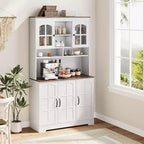 Armoire de rangement noire de 180 cm de haut avec portes vitrées, buffet avec station de charge intégrée et porte-bouteilles pour cuisine et salle à manger