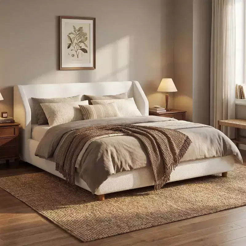 Christopher Knight Home Sade Lit Moderne en Bois Rembourré Bouclé avec Tête de Lit à Ailes Extra-Larges