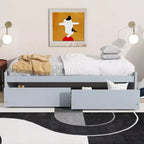 Clihome Twin Size Bed with 2 Drawers, Solid Rubber Wood Bed