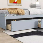 Clihome Twin Size Bed with 2 Drawers, Solid Rubber Wood Bed