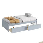 Clihome Twin Size Bed with 2 Drawers, Solid Rubber Wood Bed