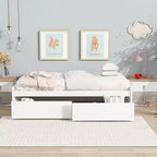Clihome Twin Size Bed with 2 Drawers, Solid Rubber Wood Bed