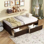 Clihome Twin Size Bed with 2 Drawers, Solid Rubber Wood Bed