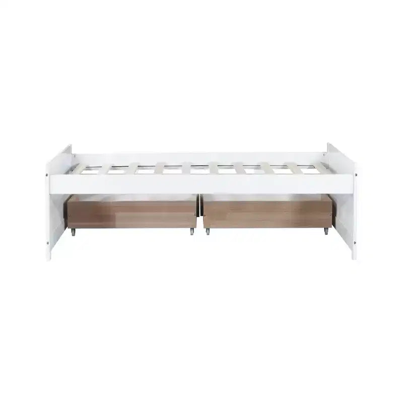 Clihome Twin Size Bed with 2 Drawers, Solid Rubber Wood Bed