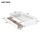 Clihome Twin Size Bed with 2 Drawers, Solid Rubber Wood Bed