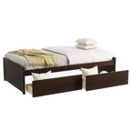 Clihome Twin Size Bed with 2 Drawers, Solid Rubber Wood Bed