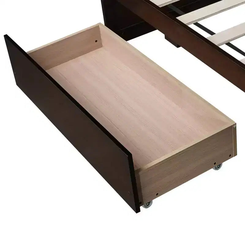Clihome Twin Size Bed with 2 Drawers, Solid Rubber Wood Bed