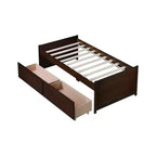 Clihome Twin Size Bed with 2 Drawers, Solid Rubber Wood Bed