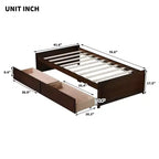 Clihome Twin Size Bed with 2 Drawers, Solid Rubber Wood Bed