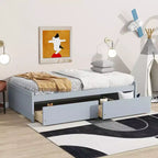 Clihome Twin Size Bed with 2 Drawers, Solid Rubber Wood Bed